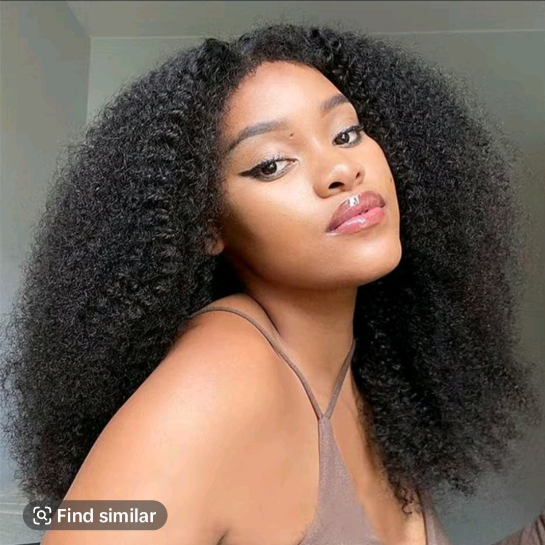 Afro kinky Curly 15A. Wear Go Preplucked Glueless Lace Closure Wig 210 density