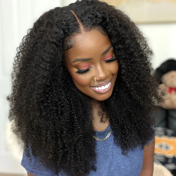 Afro kinky Curly 15A. Wear Go Preplucked Glueless Lace Closure Wig 210 density