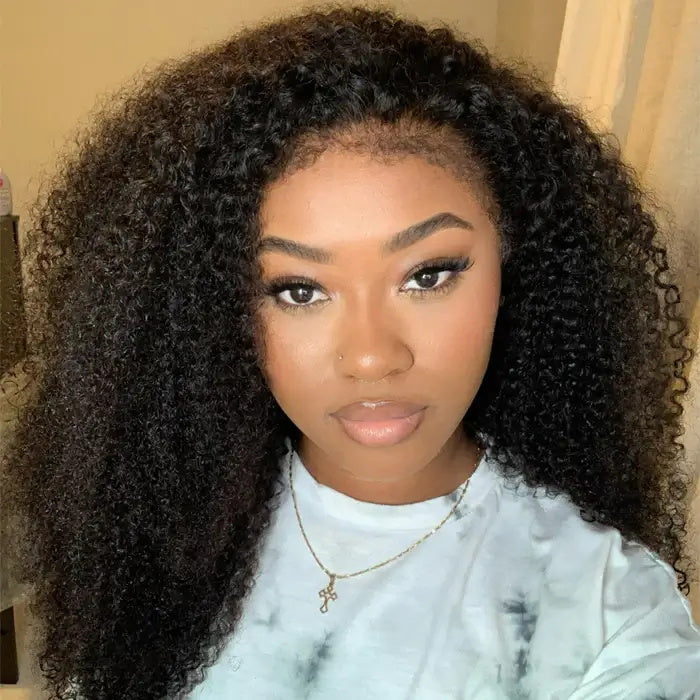 Afro kinky Curly 15A.    Wear Go Preplucked Glueless Lace Closure Wig 210 density